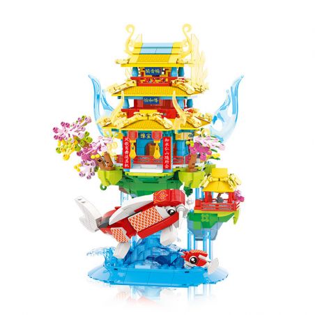 ZHEGAO GC1002 1002 non  LẦU CHANGYIN MỘNG MƠ bộ đồ chơi xếp lắp ráp ghép mô hình 889 khối