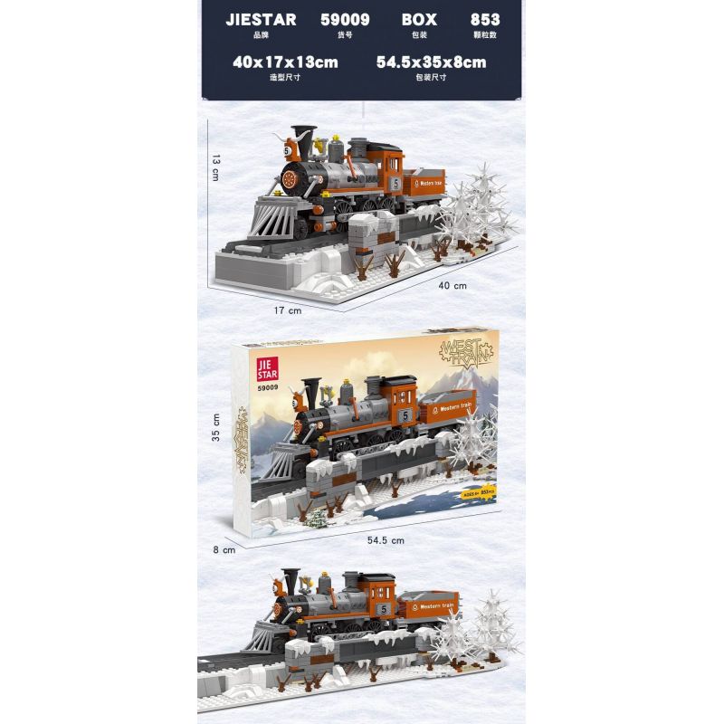 JIESTAR 59009 non  TÀU PHÍA TÂY bộ đồ chơi xếp lắp ráp ghép mô hình Creator Expert WEST TRAIN Chuyên Gia Sáng Tạo 853 khối