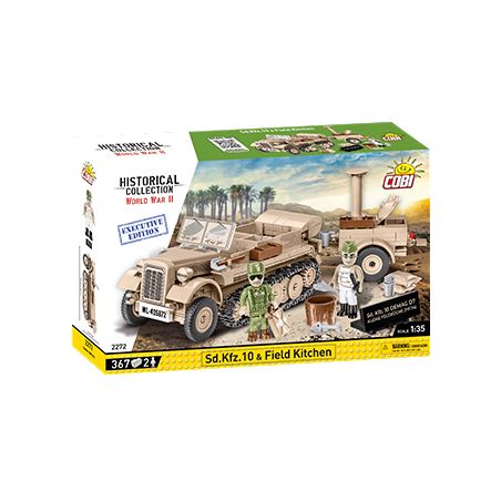 COBI CHARACTER BUILDING 2272 non  XE TẢI NỬA ĐƯỜNG ĐỨC D7 PHIÊN BẢN SA MẠC VÀ ĐIỀU HÀNH NHÀ BẾP DÃ CHIẾN tỷ lệ 1:35 bộ đồ chơi xếp lắp ráp ghép mô hình Military Army SD.KFZ.10 & FIELD KITCHEN Quân Sự Bộ Đội 367 khối