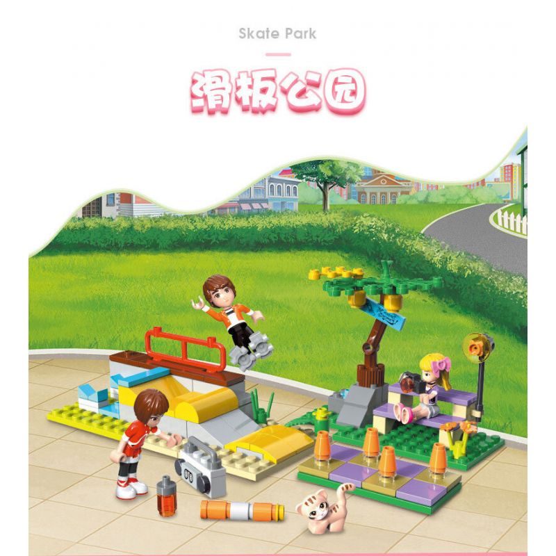 JIESTAR 20370 non  CÔNG VIÊN TRƯỢT BĂNG bộ đồ chơi xếp lắp ráp ghép mô hình Oriental Keer Modern Academy SKATE PARK 136 khối
