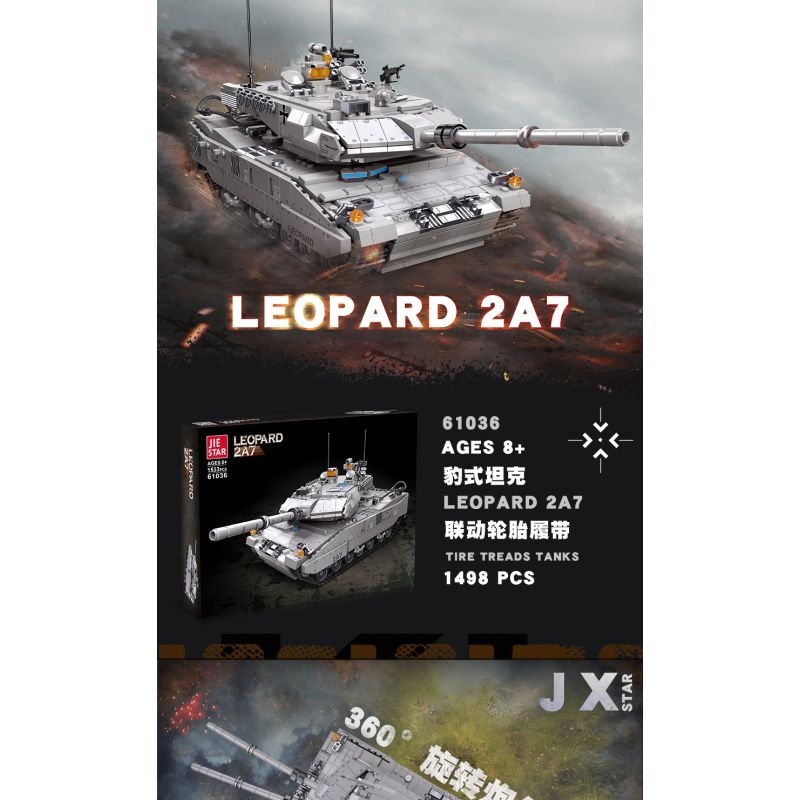 JIESTAR 61036 non  XE TĂNG PANTHER bộ đồ chơi xếp lắp ráp ghép mô hình LEOPARD 2A7 1498 khối