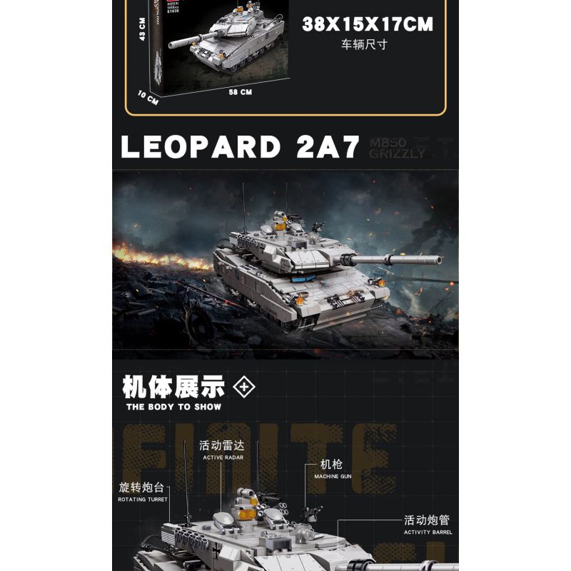 JIESTAR 61036 non  XE TĂNG PANTHER bộ đồ chơi xếp lắp ráp ghép mô hình LEOPARD 2A7 1498 khối