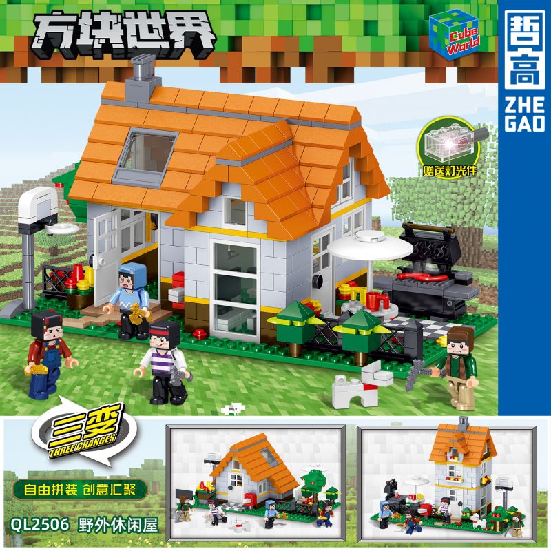 ZHEGAO QL2506 2506 non Lego NGÔI NHÀ HẺO LÁNH bộ đồ chơi xếp lắp ráp ghép mô hình Minecraft CUBE WORLD Game Xây Dựng 614 khối