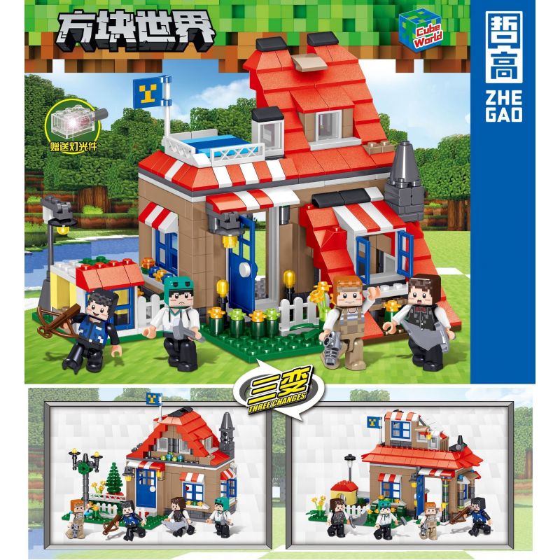 ZHEGAO QL2505 2505 non  BIỆT THỰ CỦA DÂN LÀNG bộ đồ chơi xếp lắp ráp ghép mô hình Minecraft CUBE WORLD Game Xây Dựng 456 khối
