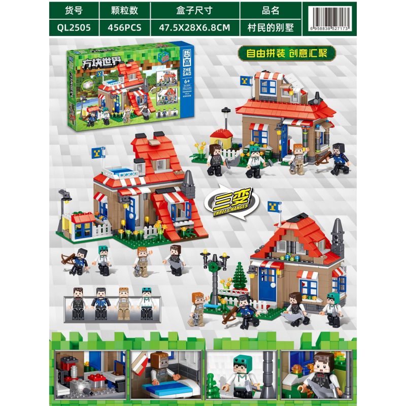 ZHEGAO QL2505 2505 non  BIỆT THỰ CỦA DÂN LÀNG bộ đồ chơi xếp lắp ráp ghép mô hình Minecraft CUBE WORLD Game Xây Dựng 456 khối