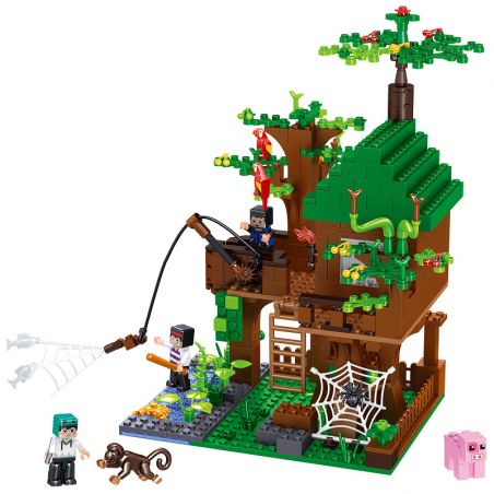 ZHEGAO QL2504 2504 non  NHÀ RỪNG ĐẢO CÁ bộ đồ chơi xếp lắp ráp ghép mô hình Minecraft CUBE WORLD Game Xây Dựng 446 khối