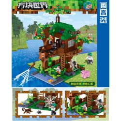 ZHEGAO QL2504 2504 non  NHÀ RỪNG ĐẢO CÁ bộ đồ chơi xếp lắp ráp ghép mô hình Minecraft CUBE WORLD Game Xây Dựng 446 khối