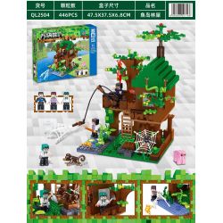 ZHEGAO QL2504 2504 non  NHÀ RỪNG ĐẢO CÁ bộ đồ chơi xếp lắp ráp ghép mô hình Minecraft CUBE WORLD Game Xây Dựng 446 khối