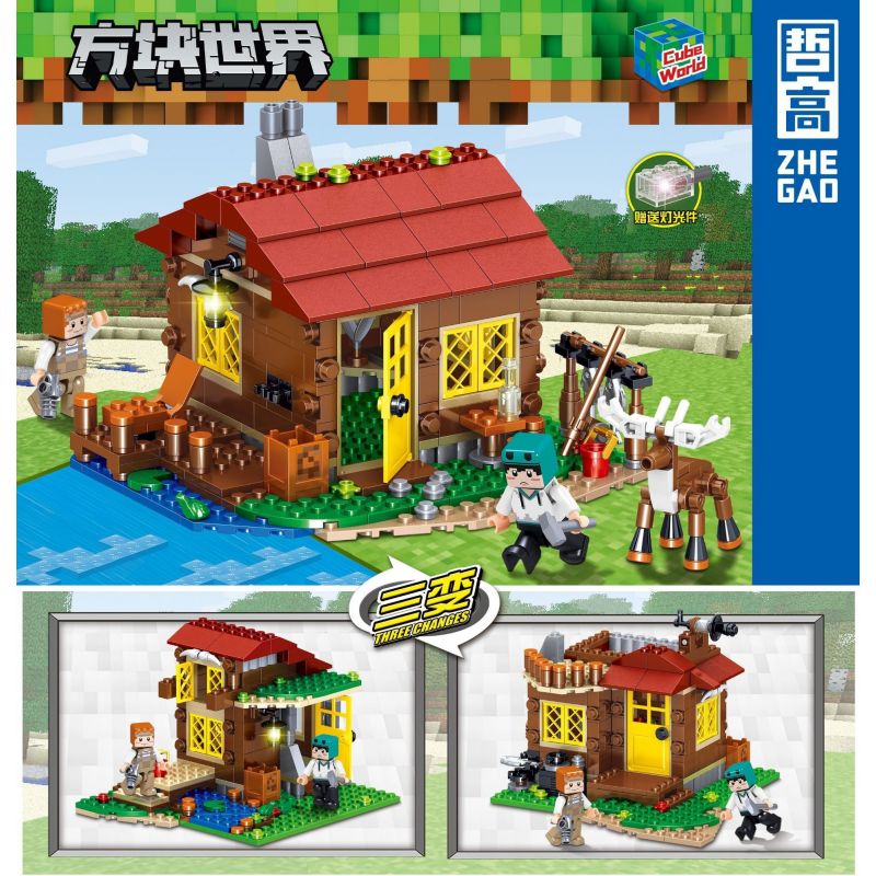 ZHEGAO QL2503 2503 non  TÚP LỀU CỦA NGƯ DÂN bộ đồ chơi xếp lắp ráp ghép mô hình Minecraft CUBE WORLD Game Xây Dựng 399 khối