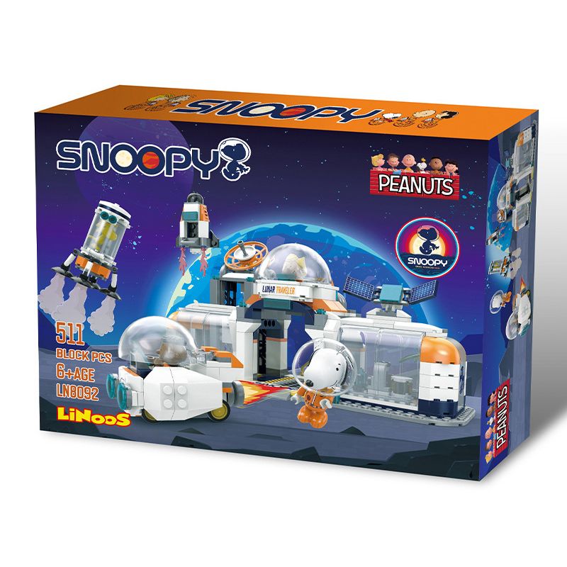 LINOOS LN8092 8092 non Lego CĂN CỨ MẶT TRĂNG bộ đồ chơi xếp lắp ráp ghép mô hình SNOOPY 511 khối