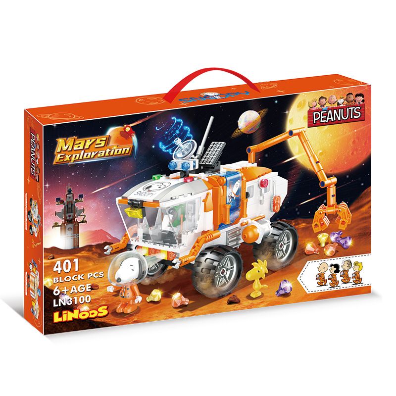 LINOOS LN3100 3100 non  THÁM HIỂM SAO HỎA SNOOPY MARS ROVER bộ đồ chơi xếp lắp ráp ghép mô hình MARS EXPLORATION 401 khối