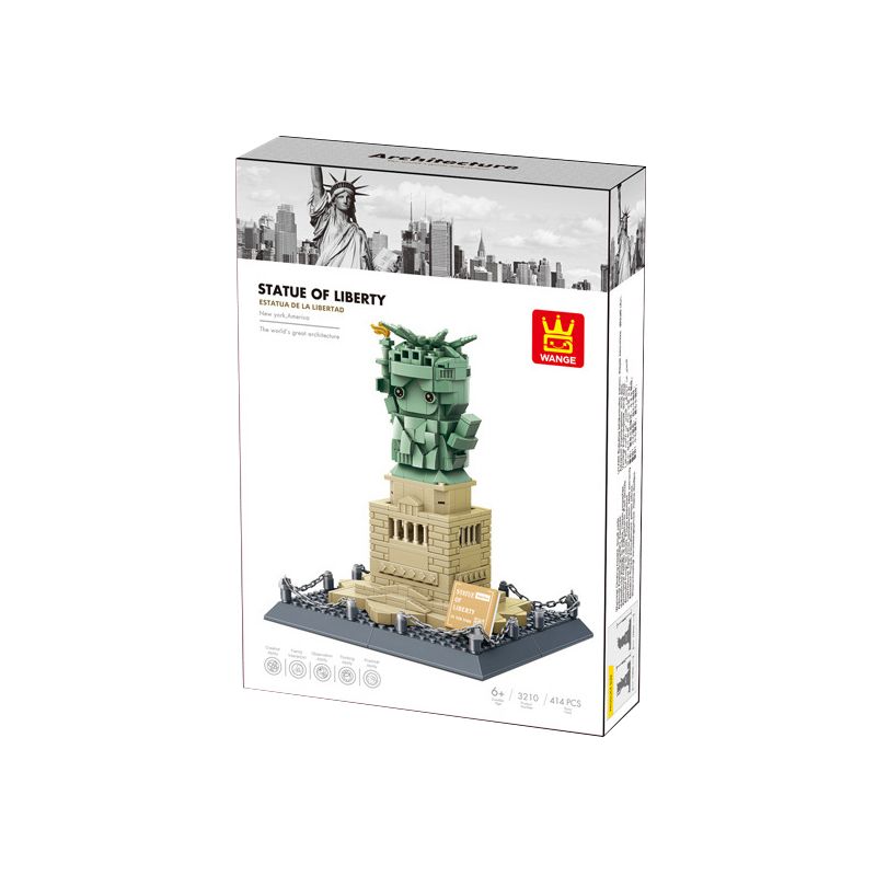 WANGE 3210 non  TƯỢNG NỮ THẦN TỰ DO PHIÊN BẢN MINI ??? NEW YORK MỸ bộ đồ chơi xếp lắp ráp ghép mô hình Buildings 414 khối