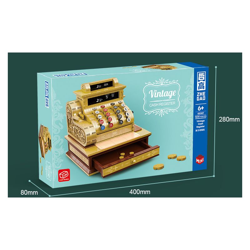ZHEGAO 00387 non  MÁY TÍNH TIỀN CỔ ĐIỂN bộ đồ chơi xếp lắp ráp ghép mô hình Creator Expert VINTAGE CASH REGISTER Chuyên Gia Sáng Tạo 1630 khối