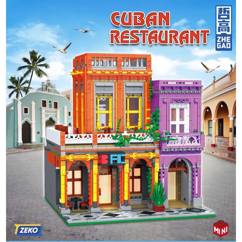 ZHEGAO DZ6022 6022 non  NHÀ HÀNG CUBA bộ đồ chơi xếp lắp ráp ghép mô hình Modular Buildings CUBAN RESTAURANT Mô Hình Nhà Cửa 2279 khối