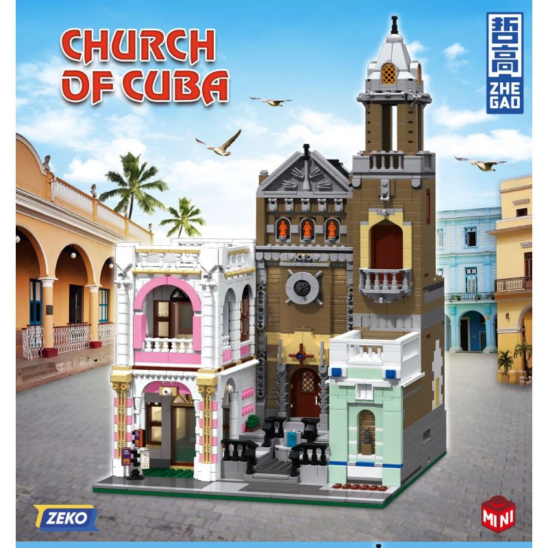 ZHEGAO DZ6021 6021 non  NHÀ THỜ CUBA bộ đồ chơi xếp lắp ráp ghép mô hình Modular Buildings CHURCH OF CUBA Mô Hình Nhà Cửa 2300 khối
