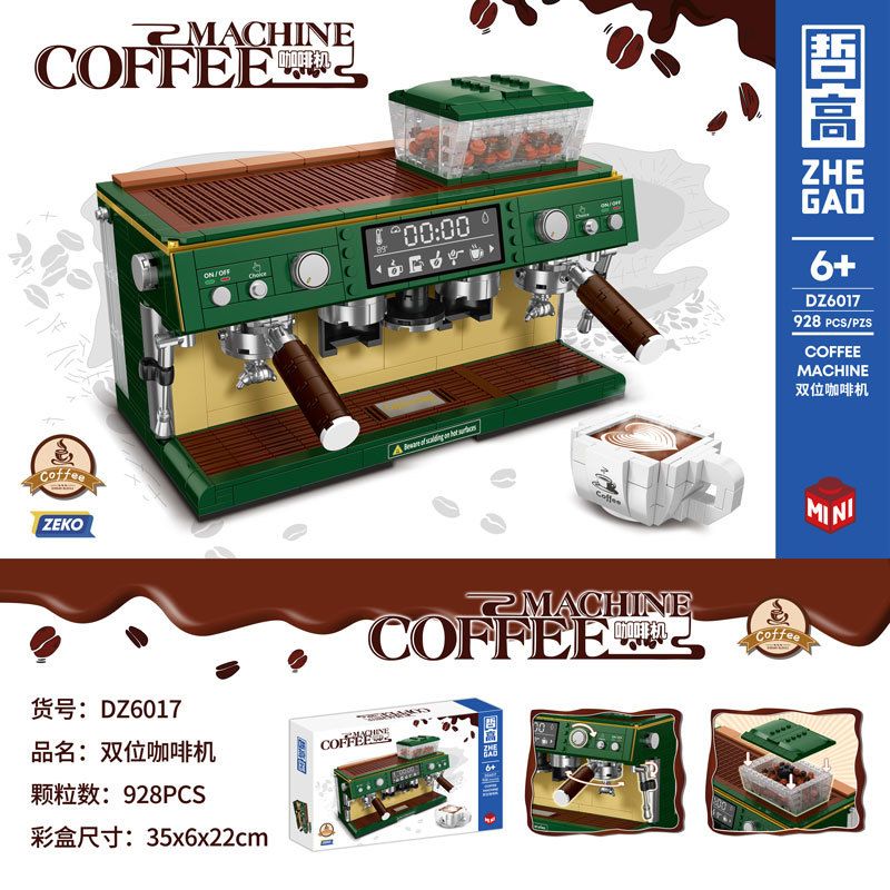 ZHEGAO DZ6017 6017 non  MÁY PHA CÀ PHÊ ĐÔI bộ đồ chơi xếp lắp ráp ghép mô hình Creator COFFEE MACHINE Sáng Tạo 928 khối