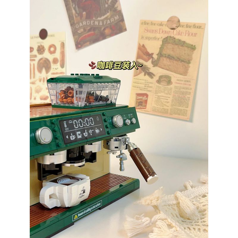 ZHEGAO DZ6017 6017 non  MÁY PHA CÀ PHÊ ĐÔI bộ đồ chơi xếp lắp ráp ghép mô hình Creator COFFEE MACHINE Sáng Tạo 928 khối
