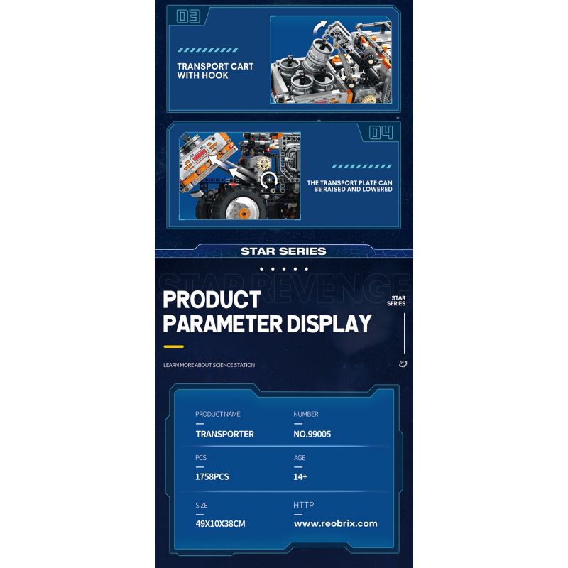 REOBRIX 99005 non  PHƯƠNG TIỆN VẬN CHUYỂN bộ đồ chơi xếp lắp ráp ghép mô hình  STAR REVENGE TRANSPORTER Kỹ Thuật Công Nghệ Cao Mô Hình Phương Tiện 1758 khối