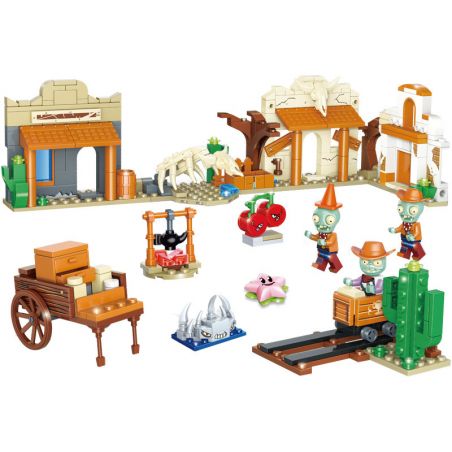 GUDI 60019 non  BỘ CẢNH TÂY TUỔI 6 LOẠI bộ đồ chơi xếp lắp ráp ghép mô hình Plants Vs Zombies Hoa Quả Nổi Giận 388 khối