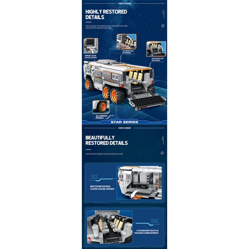 REOBRIX 99004 non  NGƯỜI CHỞ QUÂN bộ đồ chơi xếp lắp ráp ghép mô hình  STAR REVENGE CREW CARRIER Kỹ Thuật Công Nghệ Cao Mô Hình Phương Tiện 1298 khối