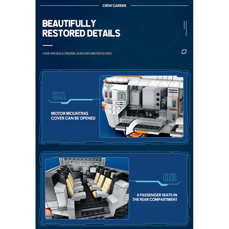 REOBRIX 99004 non  NGƯỜI CHỞ QUÂN bộ đồ chơi xếp lắp ráp ghép mô hình  STAR REVENGE CREW CARRIER Kỹ Thuật Công Nghệ Cao Mô Hình Phương Tiện 1298 khối