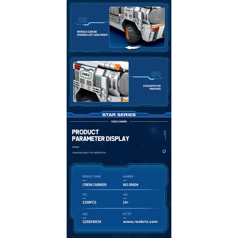 REOBRIX 99004 non  NGƯỜI CHỞ QUÂN bộ đồ chơi xếp lắp ráp ghép mô hình  STAR REVENGE CREW CARRIER Kỹ Thuật Công Nghệ Cao Mô Hình Phương Tiện 1298 khối