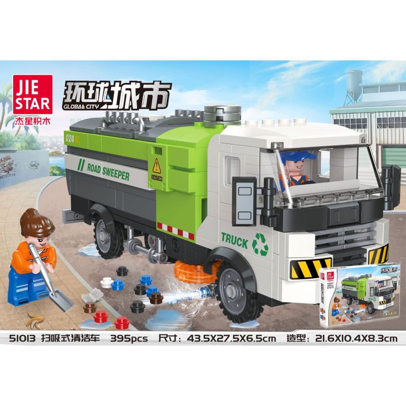 JIESTAR 51013 non  XE QUÉT DỌN bộ đồ chơi xếp lắp ráp ghép mô hình City GLOBAL CITY Thành Phố 395 khối