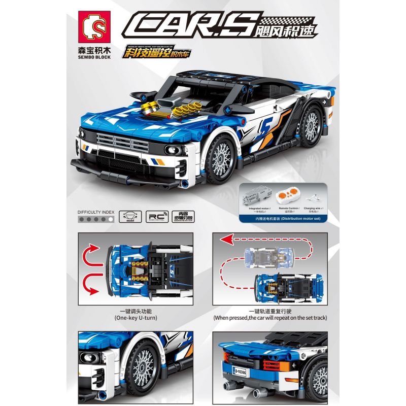 SEMBO 701896 non  XE THỂ THAO QUỶ XANH ĐIỀU KHIỂN TỪ bộ đồ chơi xếp lắp ráp ghép mô hình 581 khối