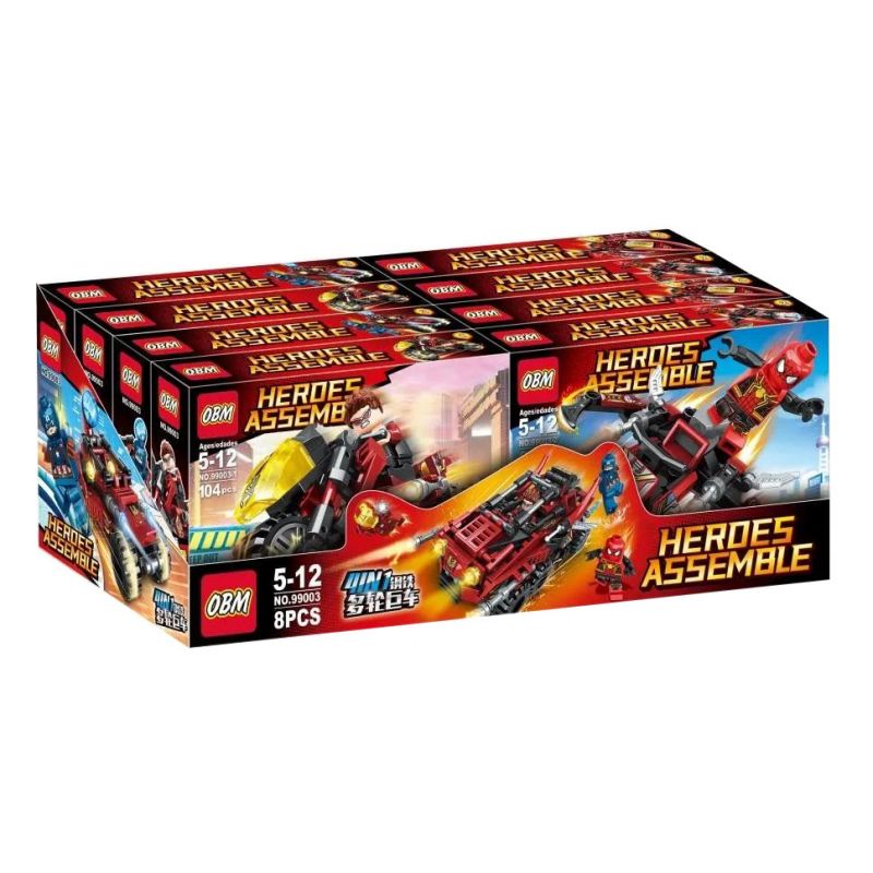 FROG BABY OBM 99003 non Lego XE KHỔNG LỒ NHIỀU BÁNH THÉP 4 TỔ HỢP bộ đồ chơi xếp lắp ráp ghép mô hình Marvel Super Heroes HEROES ASSEMBLE Siêu Anh Hùng Marvel 388 khối