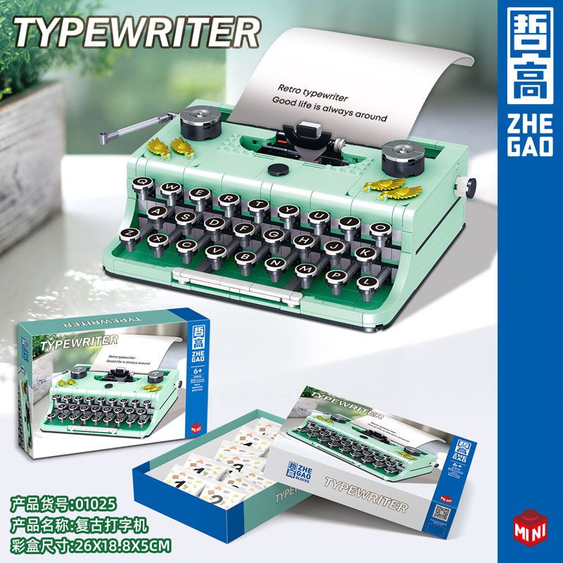 ZHEGAO 01025 non  MÁY ĐÁNH CHỮ CỔ ĐIỂN bộ đồ chơi xếp lắp ráp ghép mô hình Creator RETRO TYPEWRITER Sáng Tạo 820 khối