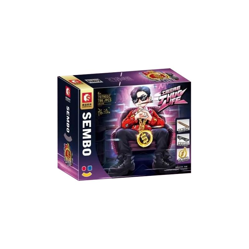 SEMBO 707901C non  BỘ ĐỒ BA MẢNH TUHAO VÒNG CỔ VÀNG LỚN KÍNH PIXEL XÌ GÀ GIẢ bộ đồ chơi xếp lắp ráp ghép mô hình Creator THUG LIFE Sáng Tạo 786 khối
