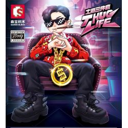 SEMBO 707901C non  BỘ ĐỒ BA MẢNH TUHAO VÒNG CỔ VÀNG LỚN KÍNH PIXEL XÌ GÀ GIẢ bộ đồ chơi xếp lắp ráp ghép mô hình Creator THUG LIFE Sáng Tạo 786 khối