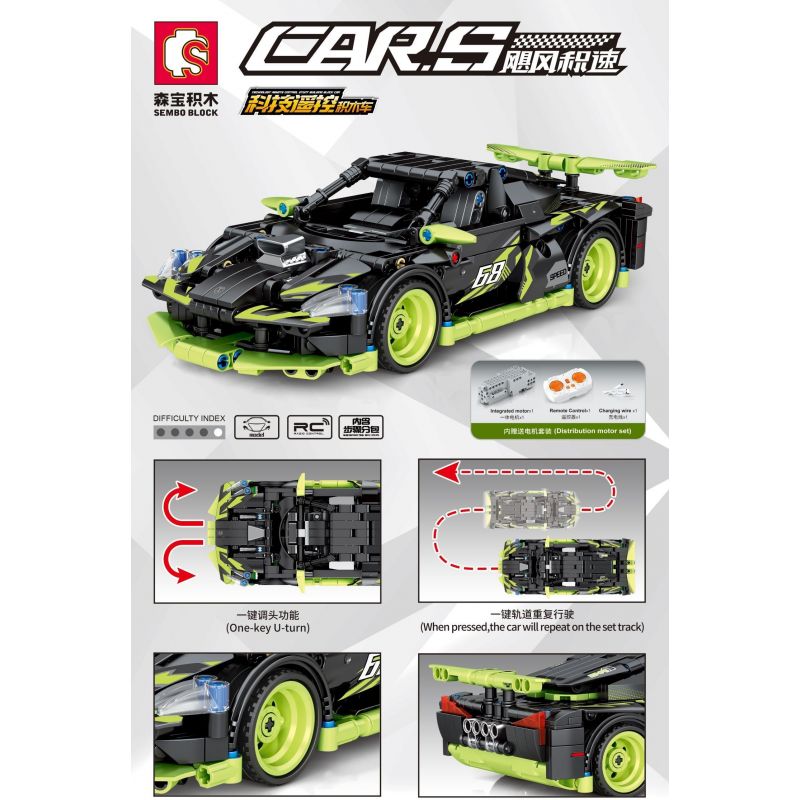 SEMBO 701895 non  ĐIỀU KHIỂN TỪ XA DRAKE RACER bộ đồ chơi xếp lắp ráp ghép mô hình 618 khối