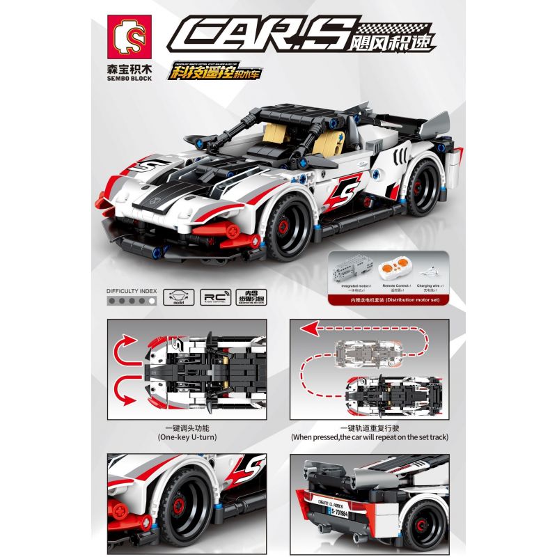 SEMBO 701894 non  ĐUA XE BRAY ĐIỀU KHIỂN TỪ XA tỷ lệ 1:18 bộ đồ chơi xếp lắp ráp ghép mô hình 554 khối