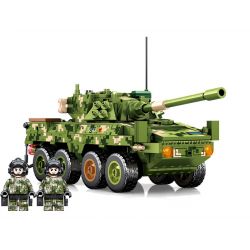 SEMBO 203143 non  XE BỌC THÉP TẤN CÔNG BÁNH LỐP ZTL-11 bộ đồ chơi xếp lắp ráp ghép mô hình Military Army ZTL-11 WHEELED ARMORED ASSAULT VEHICLE Quân Sự Bộ Đội 755 khối