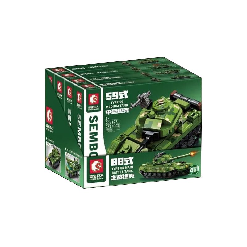 SEMBO 203123 203124 203125 203126 non  XE TĂNG CHIẾN ĐẤU CHỦ LỰC KIỂU 88 4 TỔ HỢP bộ đồ chơi xếp lắp ráp ghép mô hình TYPE 88 MAIN BATTLE TANK 910 khối
