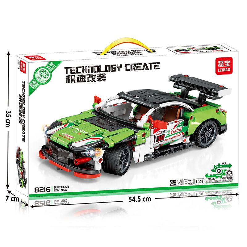 LEIBAO 8216 non Lego XE KÉO OUGE NSX tỷ lệ 1:24 bộ đồ chơi xếp lắp ráp ghép mô hình Technic Kỹ Thuật Công Nghệ Cao Mô Hình Phương Tiện 458 khối