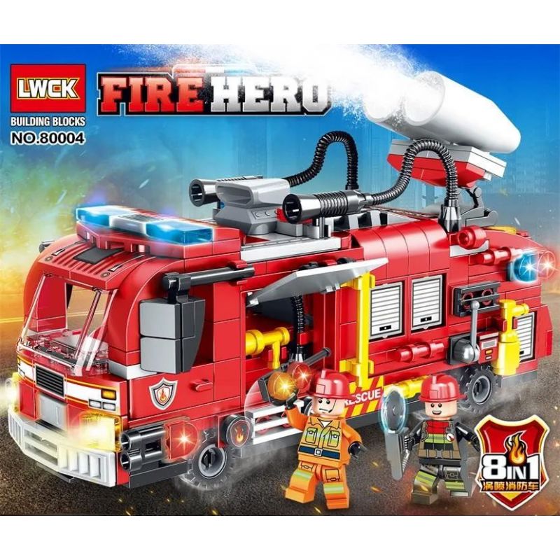 LWCK 80004 non  XE CHỮA CHÁY TURBOJET 8 TỔ HỢP bộ đồ chơi xếp lắp ráp ghép mô hình Fire Rescure FIRE HERO Cứu Hỏa 813 khối