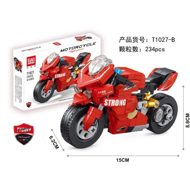 GAOMISI T1027-B 1027-B non Lego XE GẮN MÁY MÀU ĐỎ bộ đồ chơi xếp lắp ráp ghép mô hình Motorcycle Motorbike Xe Hai Bánh 234 khối