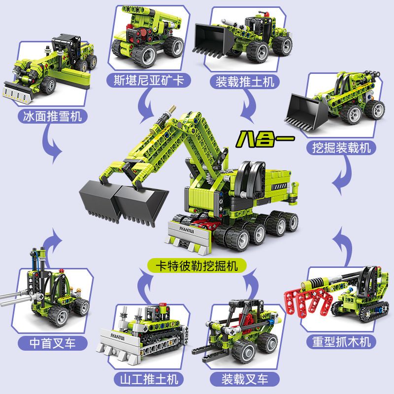 GBL KY1081 1081 non  MÁY XÚC CATERPILLAR 8 TỔ HỢP bộ đồ chơi xếp lắp ráp ghép mô hình  PROJECT MACHINE Kỹ Thuật Công Nghệ Cao Mô Hình Phương Tiện 875 khối