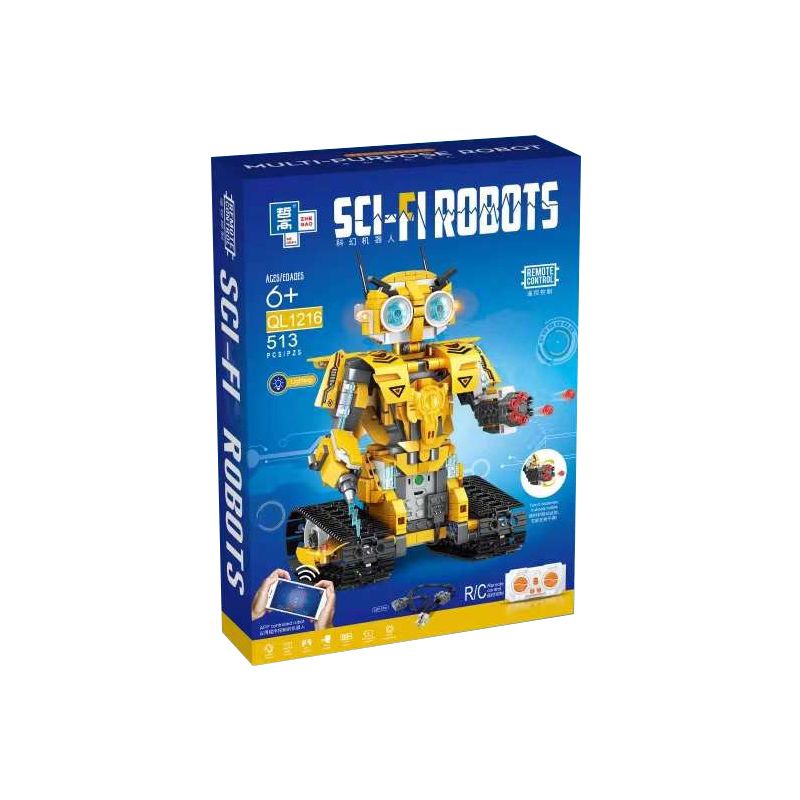 ZHEGAO QL1216 1216 non Lego ROBOT LẬP TRÌNH ĐIỀU KHIỂN TỪ XA MÀU VÀNG bộ đồ chơi xếp lắp ráp ghép mô hình SCI-FI ROBOTS 513 khối