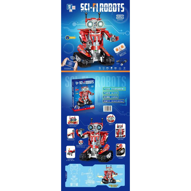 ZHEGAO QL1215 1215 non  ROBOT LẬP TRÌNH ĐIỀU KHIỂN TỪ XA MÀU ĐỎ bộ đồ chơi xếp lắp ráp ghép mô hình SCI-FI ROBOTS 514 khối