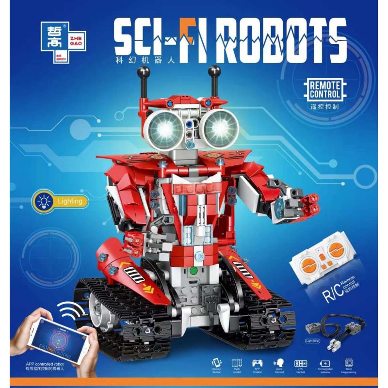 ZHEGAO QL1215 1215 non  ROBOT LẬP TRÌNH ĐIỀU KHIỂN TỪ XA MÀU ĐỎ bộ đồ chơi xếp lắp ráp ghép mô hình SCI-FI ROBOTS 514 khối