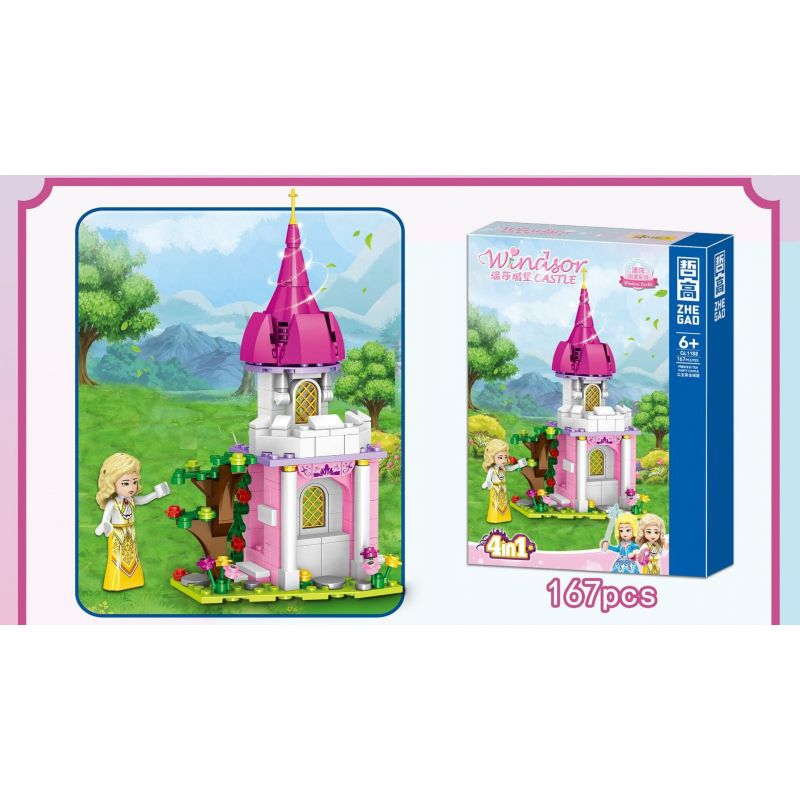 ZHEGAO QL1188 1188 non  LÂU ĐÀI WINDSOR TIỆC TRÀ CÔNG CHÚA 4 LOẠI bộ đồ chơi xếp lắp ráp ghép mô hình Girl WINDSOR CASTLE Con Gái 677 khối