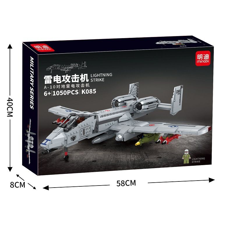 MINGDI K085 non Lego MÁY BAY TẤN CÔNG MẶT ĐẤT A-10 bộ đồ chơi xếp lắp ráp ghép mô hình Military Army LIGHTING STRIKE Quân Sự Bộ Đội 1050 khối