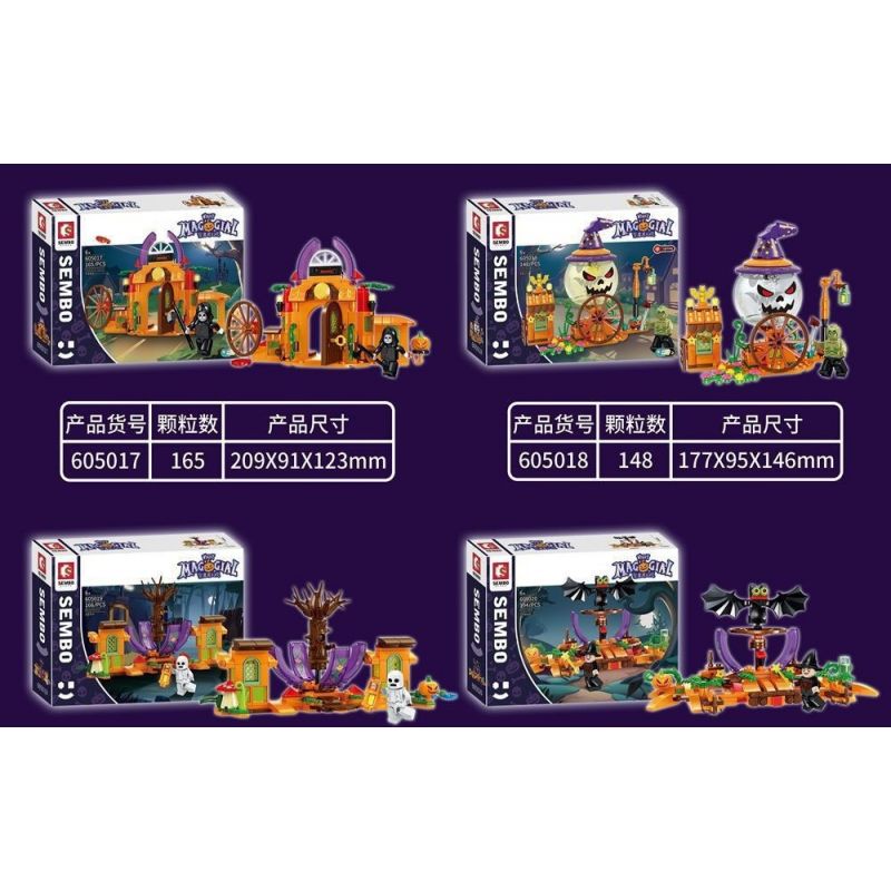 SEMBO 605017 605018 605019 605020 non  GIỎ BÍ NGÔ 4 KẾT HỢP bộ đồ chơi xếp lắp ráp ghép mô hình 673 khối