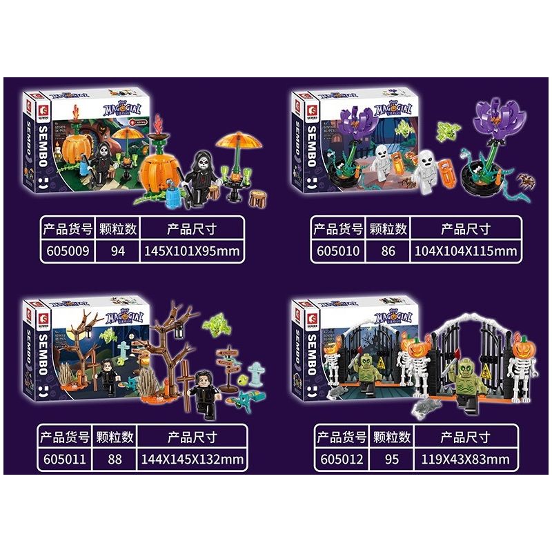 SEMBO 605009 605010 605011 605012 non  TRICKY MAGIC NIGHT 4 KIỂU bộ đồ chơi xếp lắp ráp ghép mô hình Halloween Lễ Hội Hóa Trang Ma Quỷ 363 khối