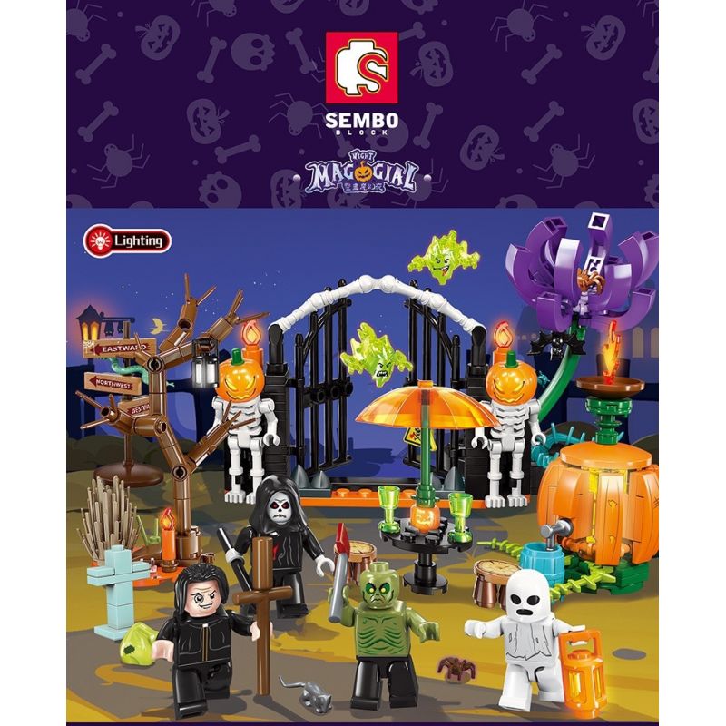 SEMBO 605009 605010 605011 605012 non  TRICKY MAGIC NIGHT 4 KIỂU bộ đồ chơi xếp lắp ráp ghép mô hình Halloween Lễ Hội Hóa Trang Ma Quỷ 363 khối