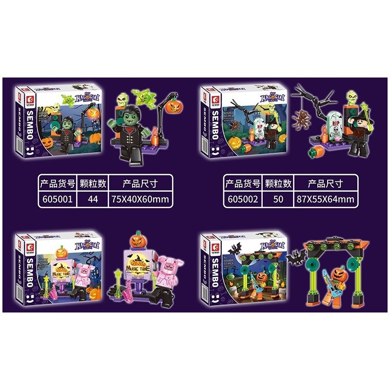 SEMBO 605001 605002 605003 605004 605005 605006 605007 605008 non  TRICKY MAGIC NIGHT 8 LOẠI bộ đồ chơi xếp lắp ráp ghép mô hình Halloween Lễ Hội Hóa Trang Ma Quỷ 370 khối