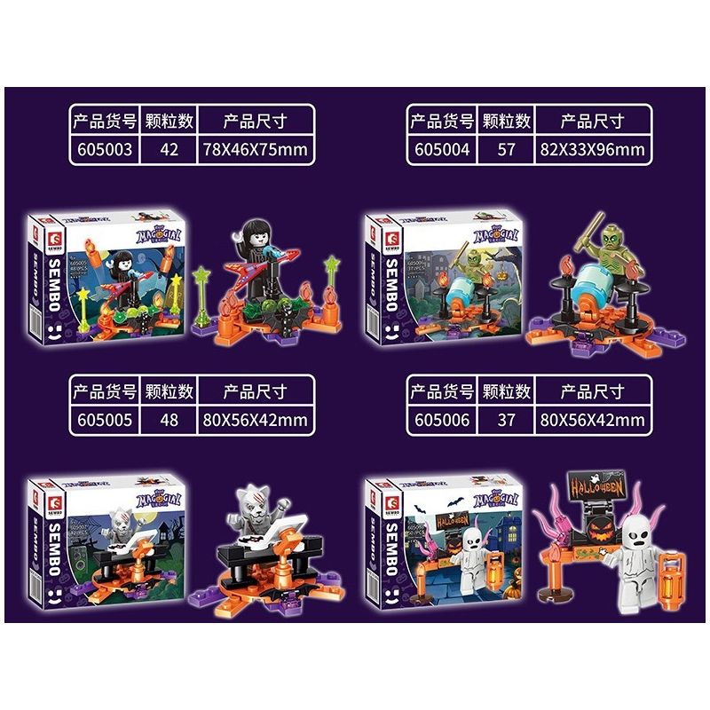 SEMBO 605001 605002 605003 605004 605005 605006 605007 605008 non  TRICKY MAGIC NIGHT 8 LOẠI bộ đồ chơi xếp lắp ráp ghép mô hình Halloween Lễ Hội Hóa Trang Ma Quỷ 370 khối